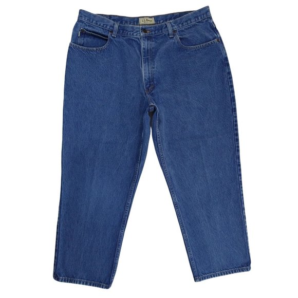LL Bean Mens Pure Cotton Relaxed Fit Denim Solid Blue Jeans Dungarees Size 40x29 - Picture 1 of 8